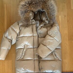 Add Gold Down Puffer Jacket with Fur Hood. Size 8.